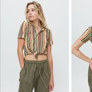 🐪 UO Anya Tie Front Striped Button-Front Shirt